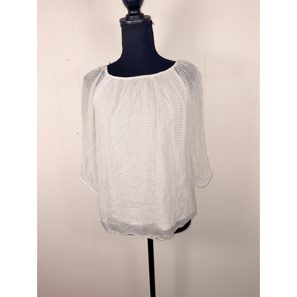 Viola Borghi Women's Made In Italy Lined Silk White Polka Dot Top Size Small